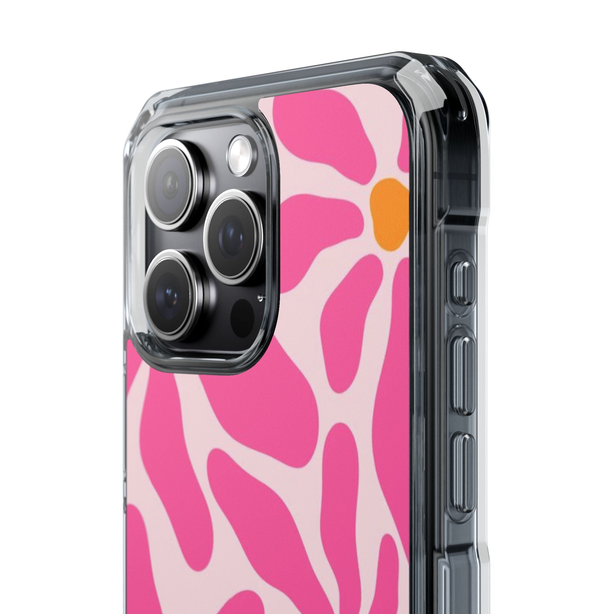 Magnetic Clear Phone Case — Pink Retro Floral Design with Monogram
